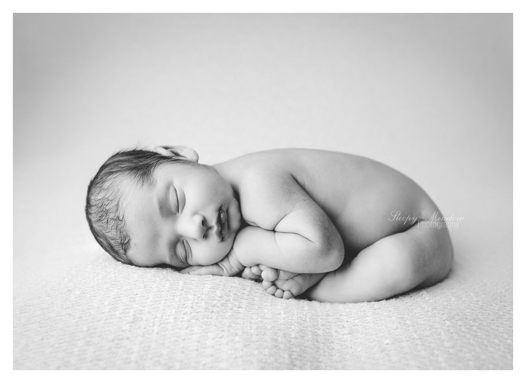 Milwaukee's best newborn photographer poses baby in a natural, womb position during his newborn session at her beautiful portrait studio located in Waukesha County.