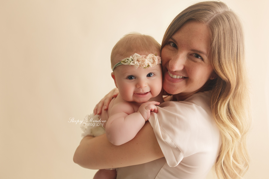 4 month old baby girl photographed with her loving mother by Sleepy Meadow Photography of Milwaukee.