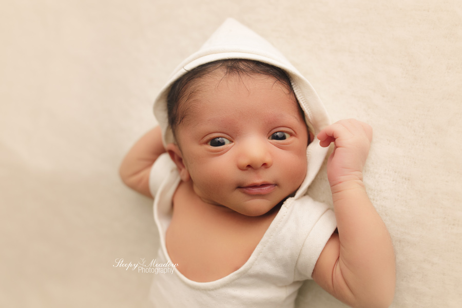 Awake Newborn Picture by Sleepy Meadow Photography | Milwaukee Newborn Photographer