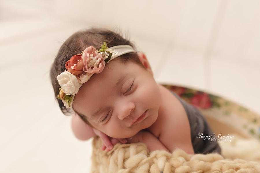BABY IN VINTAGE HAT BOX | NEWBORN PICTURES BY SLEEPY MEADOW PHOTOGRAPHY OF WAUKESHA