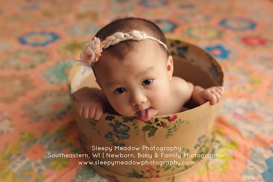 Baby in vintage hat box | Waukesha baby session