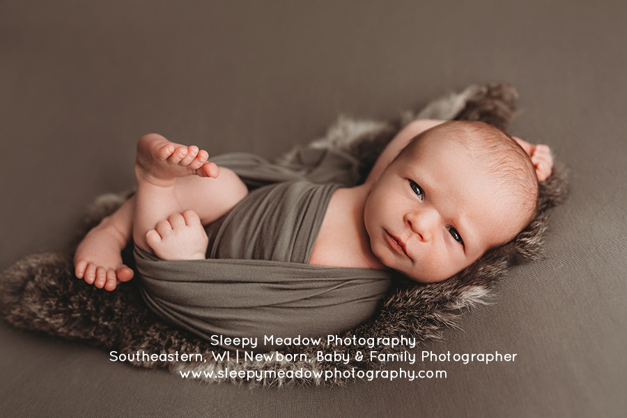 Sweet Dennis wide awake for his newborn session | Sleepy Meadow Photography | West Bend